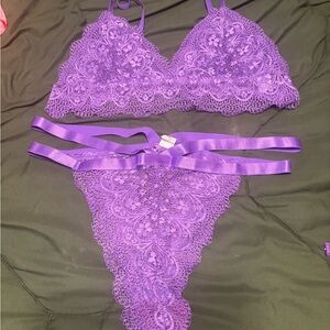 Purple Lace Bralette and Panty Set